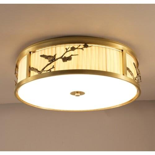 Classical Ceiling Lamp New Chinese Style Round Copper Ceiling Light Gold Retro For Bedroom Study Dining LED Indoor Hanging Lamp