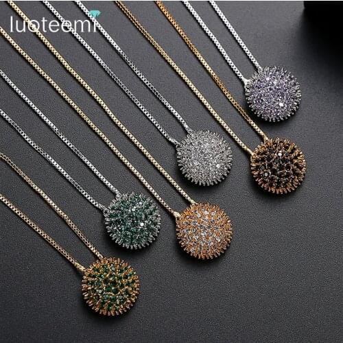 LUOTEEMI Trendy Colorful Pendant Necklaces Box Chain for Women Dating Party High Quality Cubic Zirconia Fashion Jewelry Bijoux