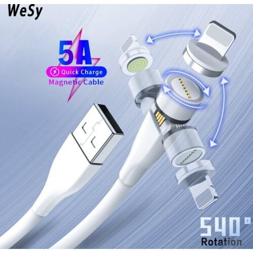 5A 540 Rotate Magnetic Cable Fast Charging Magnet Charger Micro USB Type C Cable Mobile Phone Wire Cord For iPhone Huawei Xiaomi