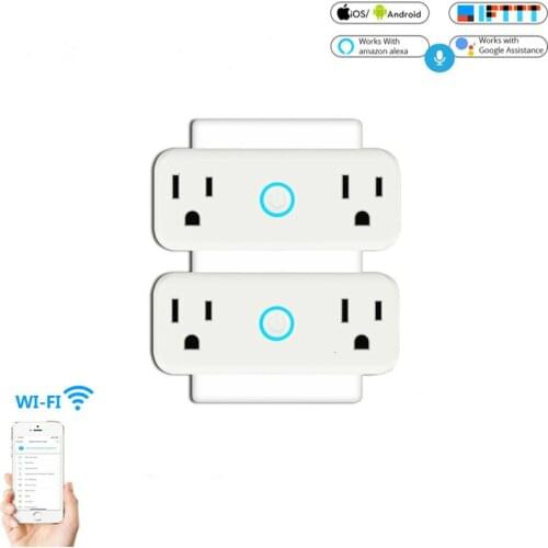 Mini WiFi Smart Socket US Standard Dual Outlet Wall Switch Plug Work with Amazon Alexa Google Home Voice Control Socket