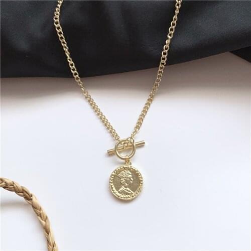 Fashion Round Charm Pendant Necklaces For Women Gift Vintage Coin Gold Color Chains Necklace Statement Jewelry Wholesale