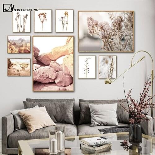 Monument Valley Dry Flower Nature Landscape Picture Scandinavian Poster Nordic Style Canvas Print Painting Home Room Decoration