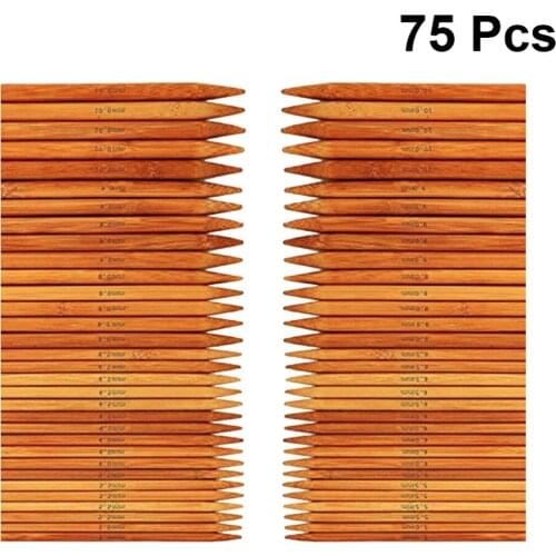 75 Pcs 20cm Bamboo Knitting Needles Set Dual-end Carbonization Knitting Needles Long Sweater Straight Needle Kit for Ho