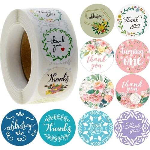 500Pcs Pink Floral Thanks Thank You Stickers 1inch Flower Wedding Birthday Party Hand Home Made Stickers Envelope Seal Labels