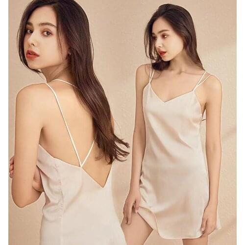 Sling Nightdress Womens New Summer Ice Silk Beautiful Back Sexy Hot Pajamas