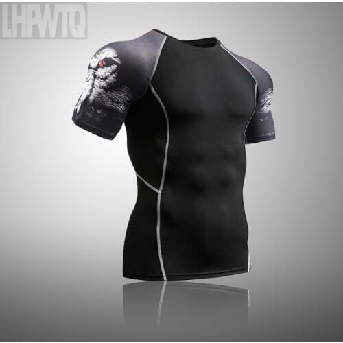 New Fitness MMA Running Shirt Men Rashguard Male Short Sleeve T Shirt Bodybuilding Men Skull Print 3D T Shirt Tops