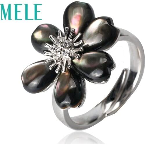 New arrival black shell 925 sterling silver rings for women,fashion flower with exquisite processing charm jewelry