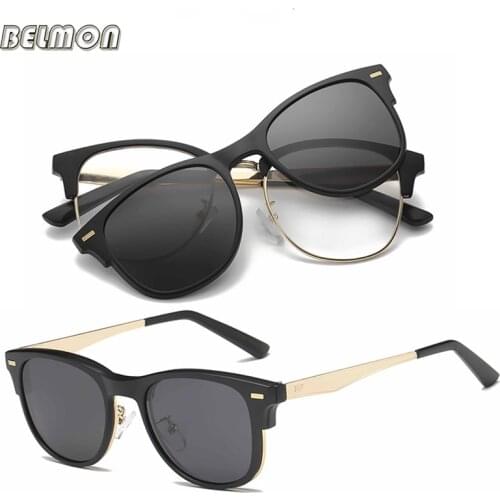 Belmon Spectacle Frame Men Women With Polarized Clip On Sunglasses Magnetic Clear Glasses Male Female Optical Eyeglasses RS488