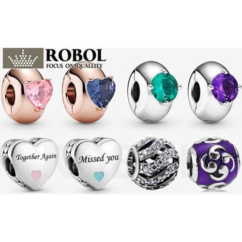 Original 925 Sterling Silver Jewelry Round Solitaire Clip Charm Fit for DIY Bracelet Fashion Woman Jewelry Gift Free Shipping