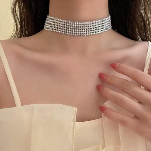 New Three Rows Six Rows Crystal Rhinestone Collar Necklace Womens Wedding Accessories Hip Hop Punk Gothic Collar Jewelry Charm