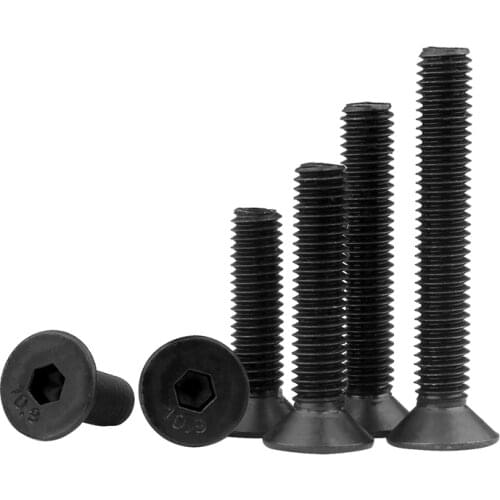M2 M2.5 M3 M4 Flat Head Machine Screw Metric Threaded Black Countersunk Hex Socket Head Cap Screw Grade 10.9 Bolts Alloy Steel