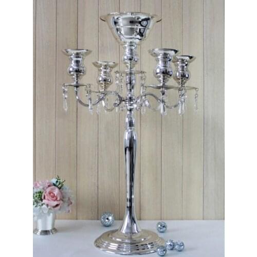 Free shipping Silver/Gold metal candle holder 5-arms candle stand 68cm tall wedding event candelabra /party decoration for table
