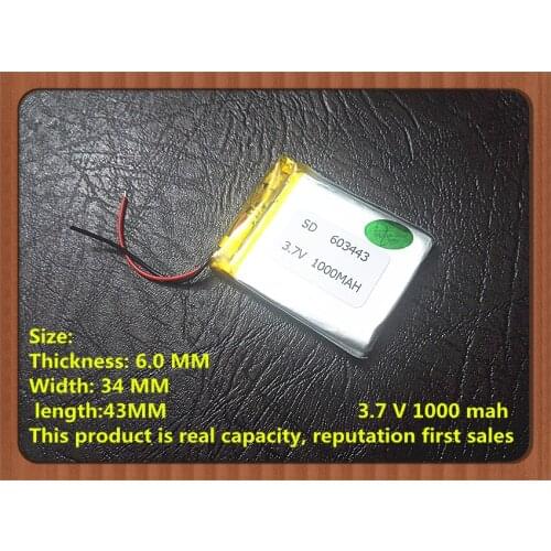 Polymer battery 603443 3.7V 1000MAH capacity, Bluetooth stereo batteries, battery manufacturers supply new