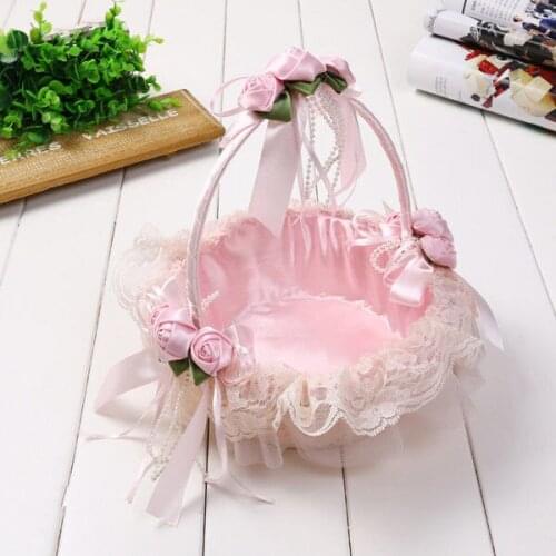 Hand-Held Rattan High-End Lace Flower Baskets Wedding Bridesmaid Flower Girl Flower Basket