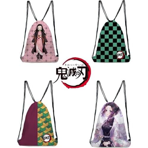 Demon Slayer Backpack Kimetsu No Yaiba Kamado Tanjirou Nezuko Tomioka Giyuu Drawstring Pocket Cosplay Props Travel Bag