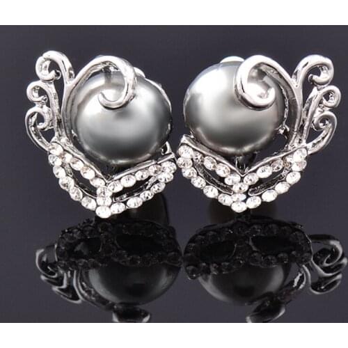 LEEKER Grey White Pearl Clip Earrings With Rhinestone Mask Silver Color Earring For Women Wedding Jewelry 400 LK2