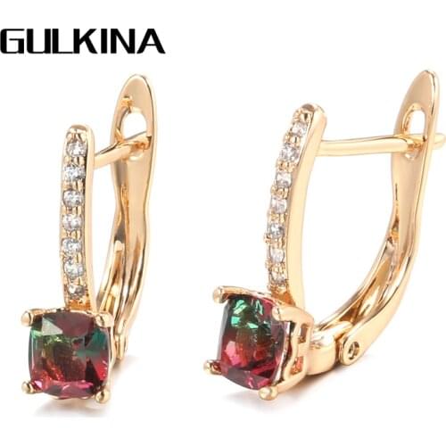 Gulkina Hot 585 Rose Gold Drop Earrings Luxury Square Colored Natural Zircon Women Earring Fashion Wedding Jewelry 2021