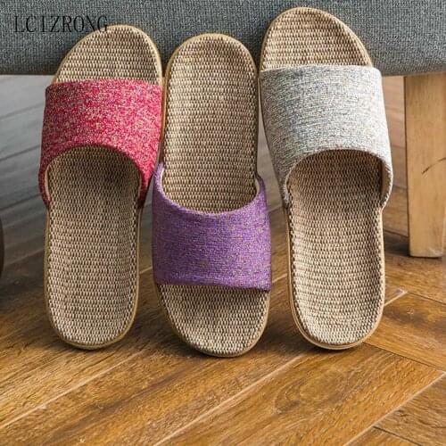 LCIZRONG 2020 Women Home Slippers Large Size Flip Flops 7 Colors Comfortable Beach Slippers Couple Women Men Linen Indoor Shoes