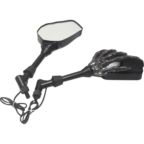 Motorcycle LED Light 3D Skull Hand Claw Skeleton Rear View Mirrors 8mm 10mm
