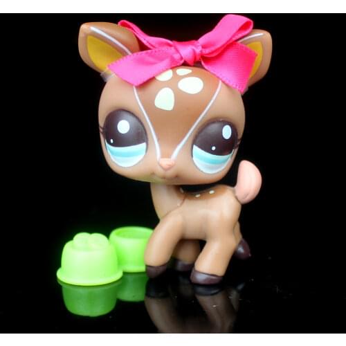 YASMINE Pet Shop Brown Deer Tan Fawn Flower Blue Eyes Pink Bowknot Pet #2500