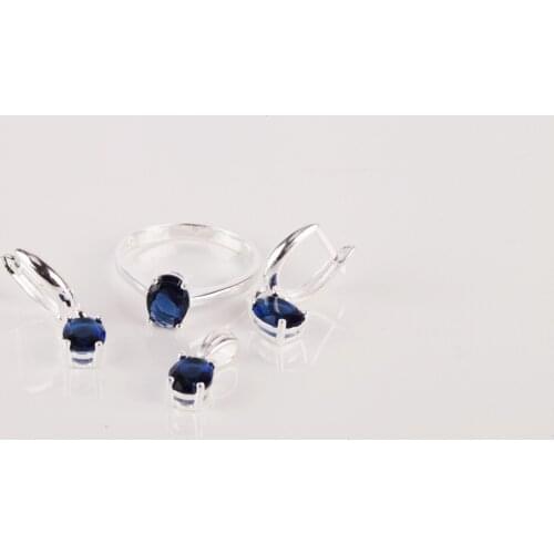 UM US JEWELRY Sapphire Cubic Zirconia Rhodium Plated 925 Sterling Silver Triple Set