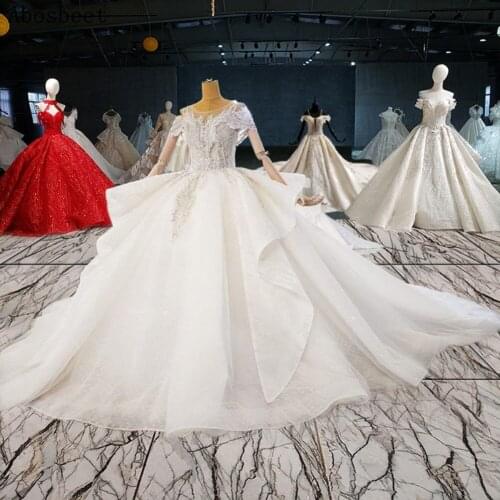 Beads Pearl Top Plus Size Wedding Dress 2021 with Cathedral Train 200CM Elegant Ball Gown Bridal Dress White/Ivory Robe Mariee