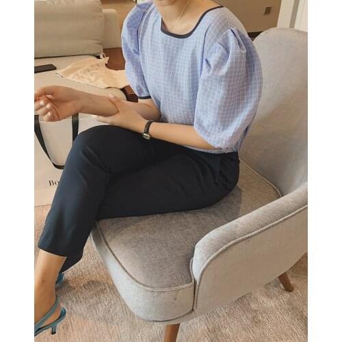 2021 Women Plaid Short Sleeve Shirt Blouse Crop Top Za Woman Clothes Korean Style Summer Elegant OEM Office Blazers Oversized