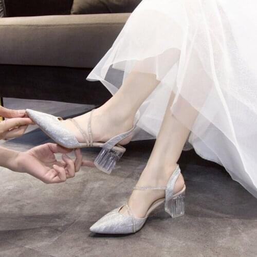 2021 Summer New Rubber Closed Toe Sandals High Heel Chunky Heel Pointed Womens Shoes Sandals