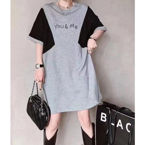 Korean Letter Black Patchwork Plus Size Dress Women Summer Clothing 2021 Short Sleeve Mini Dresses Harajuku Girl Vestidos Mujer