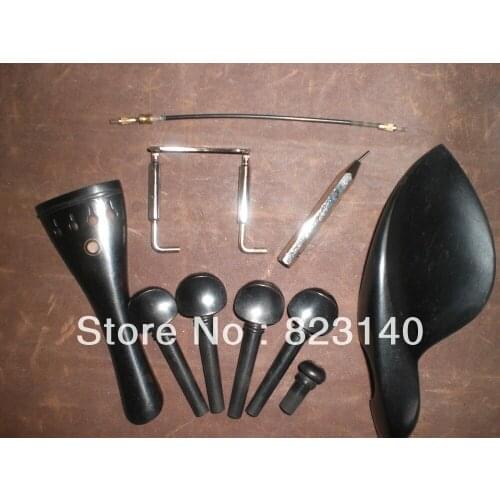 1 Set EBONY Violin Fitting 4/4 with tail gut and 1 PC SILVER Chin Rest Screw and 1 PC Chin Rest Key SILVER Color