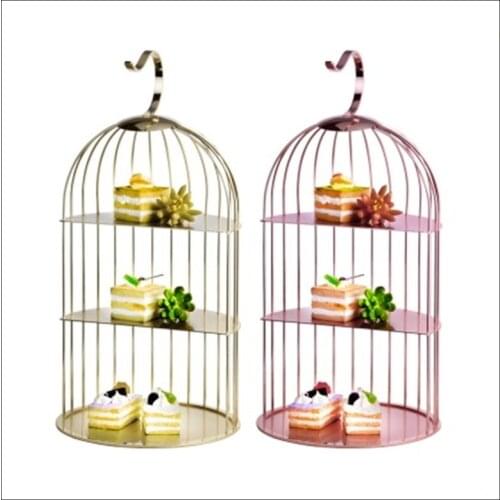 1 PCS Hotel fruit plate stainless steel bird cage snack rack buffet table three-layer pastry rack creative snack plate platter
