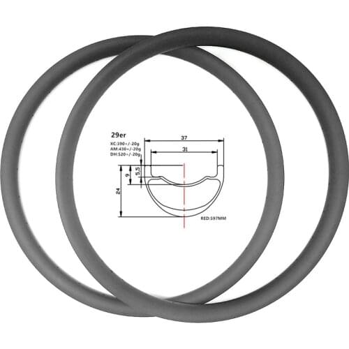 Graphene 29er carbon mtb rims 37x24 tubeless TR 390g bicycle rim disc mtb rims aro 29 mtb rodas mtb ERD 597mm