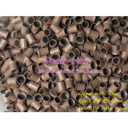 3.2*2.8*4.0mm 11#Light brown 1000pcs copper flared ring easily locks/copper tube micro link/ring /bead for i tip hair extension