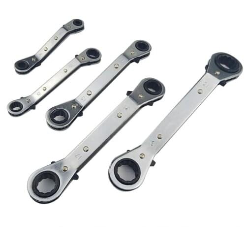5pcs Key Ratchet Wrenches Set 6*8 10*12 11*13 14*17 19*21mm Professional Ring Reversible Spanner Double End Auto Repair Tool