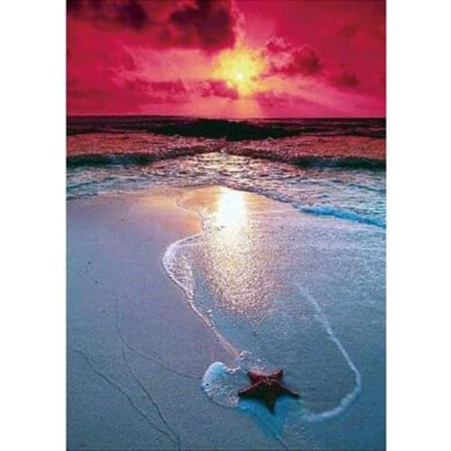 5D DIY Diamond Painting Landscape Painting Sunset Sea Starfish Picture Square/Round Diamond Cross Stitch Decorative Art WG3131