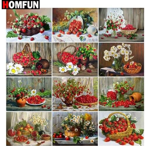 HOMFUN Full Square/Round Drill 5D DIY Diamond Painting "Strawberry Flower" Embroidery Cross Stitch 5D Home Decor Gift