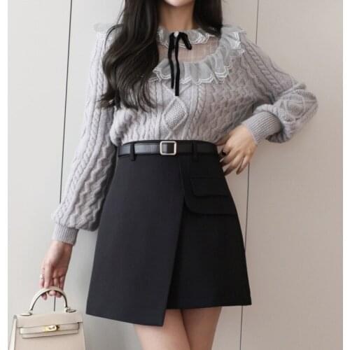 Irregular Skirt Women 2021 Autumn And Winter New Fashion High Waist Slim Short Skirt Design Black A-Line Skirts D5464