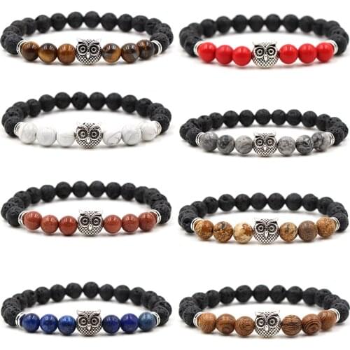 Owl Bracelet Owl Buddha Bead Bracelets Bangles Charm Natural Stone Bracelet yoga Jewelry Men Women Valentines Day Gift
