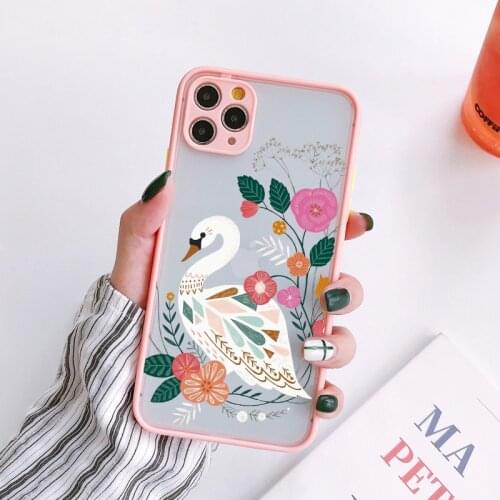 Flower Birds Phone Case For iPhone 12 11 Pro Max XS MAX XR X 8 7 6S Plus SE 2020 Floral Color Back Hard Owl Swan Cover Fundas