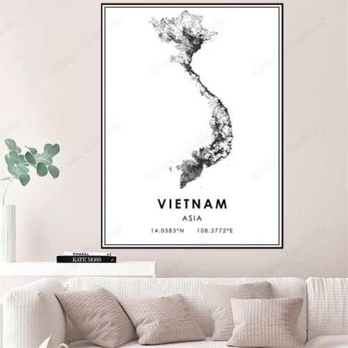 Black and White Asia City Map The Vietnam City Map Poster HD Print Wall Art Canvas Nordic Landscape Painting For Home Decor