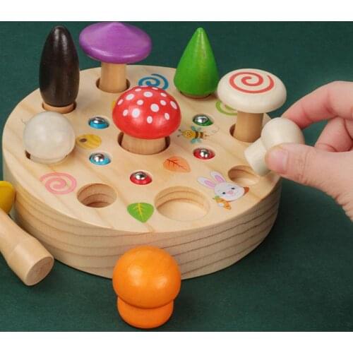 Kids Magnetic Pull Mushroom Woodpecker Catch Worm Puzzle Game Early Education Toy
