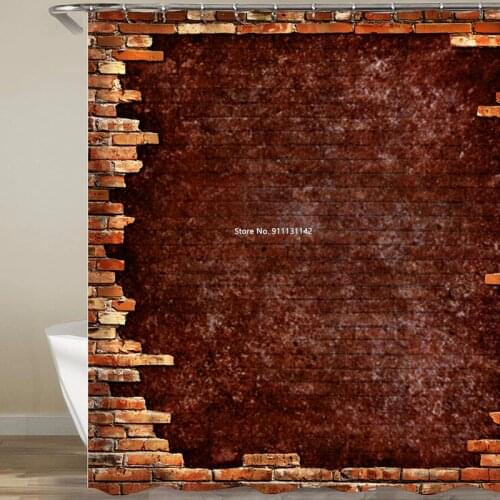 Creative Retro Red Brick Digital Print Shower Curtain Bathroom Perforation-free Waterproof Polyester Shower Curtain