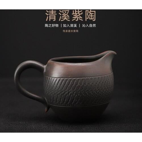 Purple Pottery Pitcher Ceramic Side Handle Pitcher Tea Pot Tea Serving Pot Tea Cup Fair Cup Handmade Blind Dagger Tea Infuser