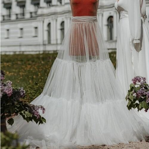 Summer 2021 See Through Beach Cover Up Swimwear Sexy Solid Sun Protection Petticoats A-line Elastic Waist Tulle Long Skirts