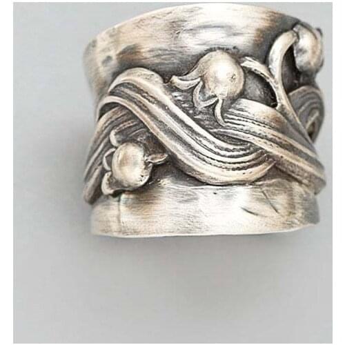 FFLACELL New Fashion Vintage Dark Black Series Lily Flower Ring Flower Cross-wound Female Simple Party Jewelry For Women Girls