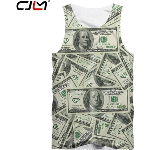 CJLM Men Tanks 2018 Summer Top 3d Funny Print US Dollars Tanktops Hombre Hip Hop Streetwear Sleeveless Vest Casual Undershirts
