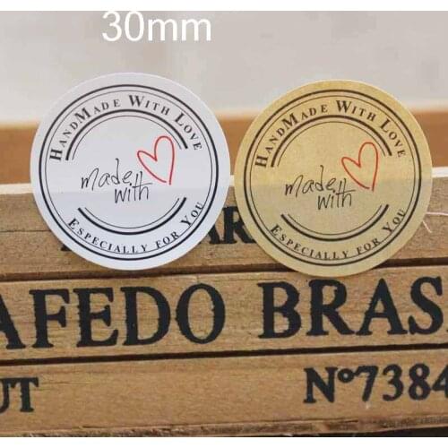 100pcs handmade with love sticker seal label white/kraft paper self adhesive gifts /products note label sticker size 3cm