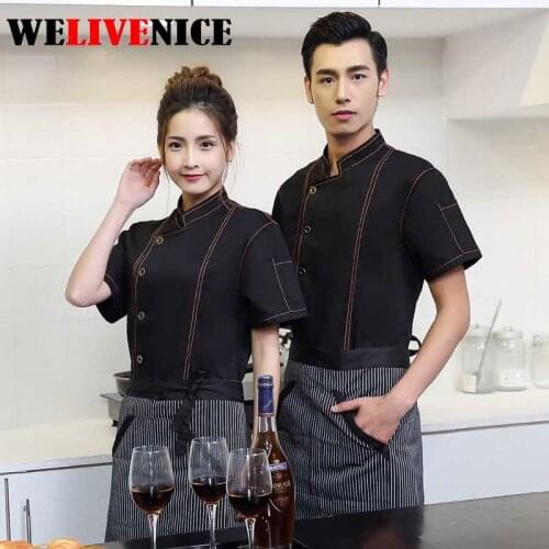 Hotel restaurant kitchen long short sleeve colorfast and shrink resistant denim chef uniform cook jacket with free apron