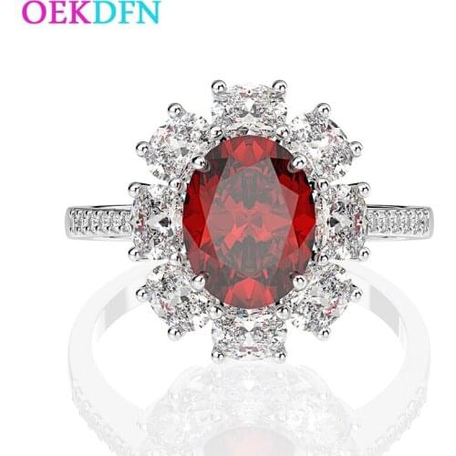 OEKDFN 100% S925 Sterling Silver Ring For Women Luxury Oval Ruby Gemstone Wedding Jewelry Anniversary Womens Rings Wholesale