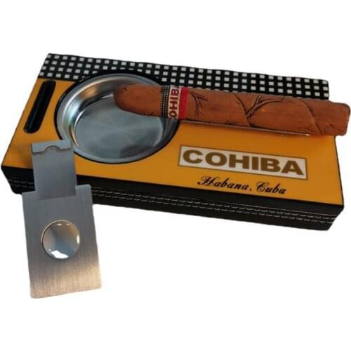 COHIBA Wholesale Square Bowl Antislip Cutter Home & Office 1 Cigar Holder Metal 1 Slots Cigarette Cigar For Nostalgic Ashtray